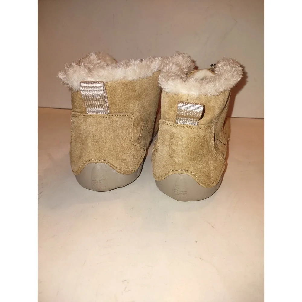 DBECK Tan Suede Fur Lined Ankle Boots Women Lace Up Winter Warm Shoes, Workwear